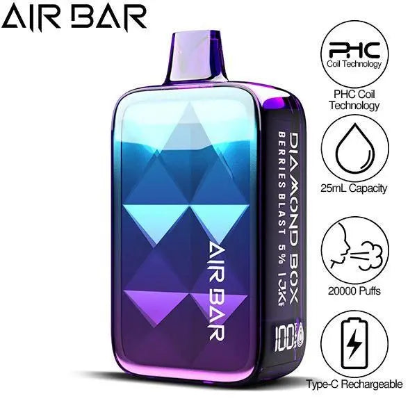 Best Deal Air Bar Diamond Box 20000 Puffs Rechargeable Vape 25ml - Berries Blast