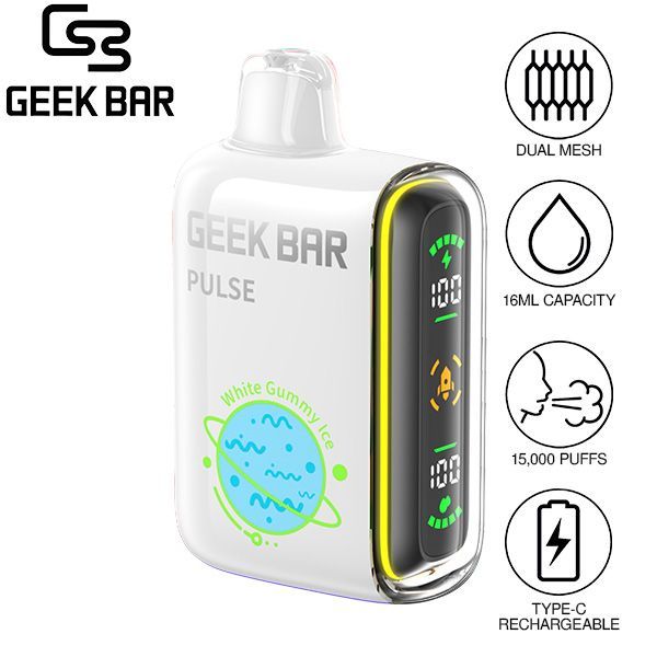 Best Deal Geek Bar Pulse 15,000 Puffs Recharge Vape 16mL White Gummy Ice