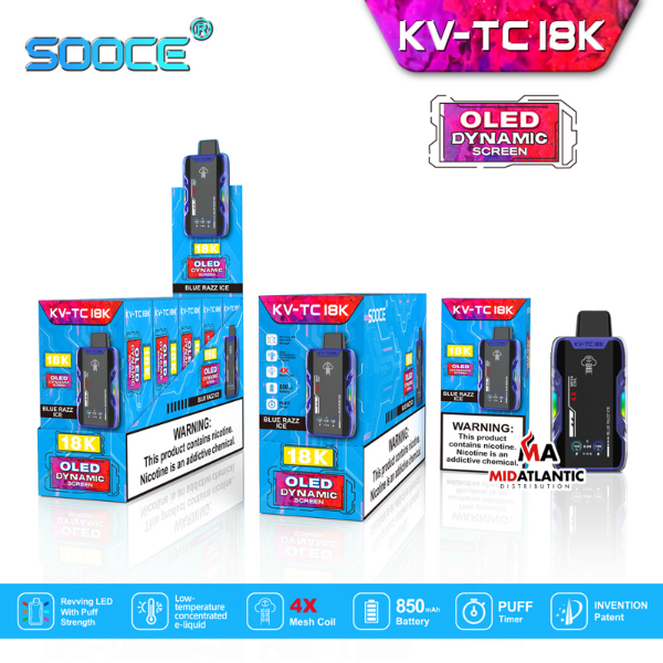 Best Deal SOOCE KV-TC18K Rechargeable Vape  Blue Razz Ice