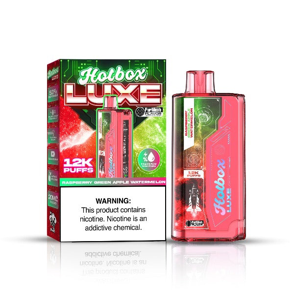 Best Deal Hotbox Luxe 12k Puffs Disposable Vape 20mL Raspberry Green Apple Watermelon