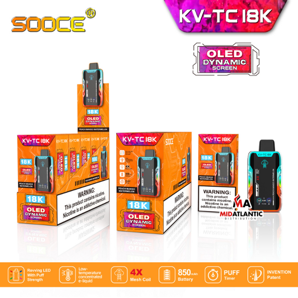 Best Deal SOOCE KV-TC18K Rechargeable Vape Peach Mango Watermelon