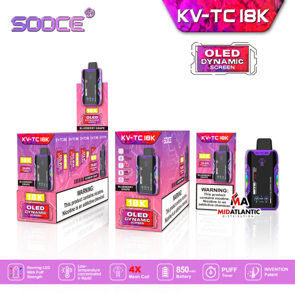 Best Deal SOOCE KV-TC18K Rechargeable Vape Blueberry Grape