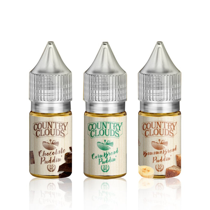 Country Clouds Salt 30mL Best Flavors Chocolate Puddin' Corn Bread Puddin' Banana Bread Puddin'