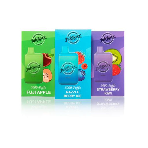 Jukboxx 5000 Puffs Rechargeable Vape Disposable 13mL 10 Pack Best Flavors Fuji Apple Razzle Berry Ice Strawberry Kiwi