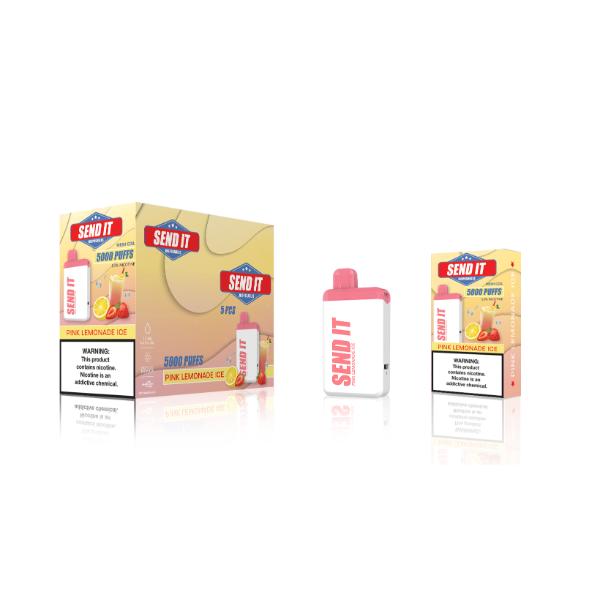 SEND IT 5000 Puffs Rechargeable Vape Disposable 12mL 5 Pack Best Flavor Pink Lemonade Ice